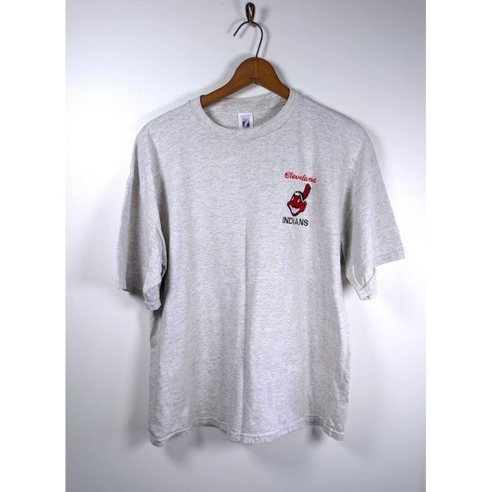 Vintage Cleveland Indians Chief Wahoo Embroidered T-Shirt Gray Mens XXL Baseball
